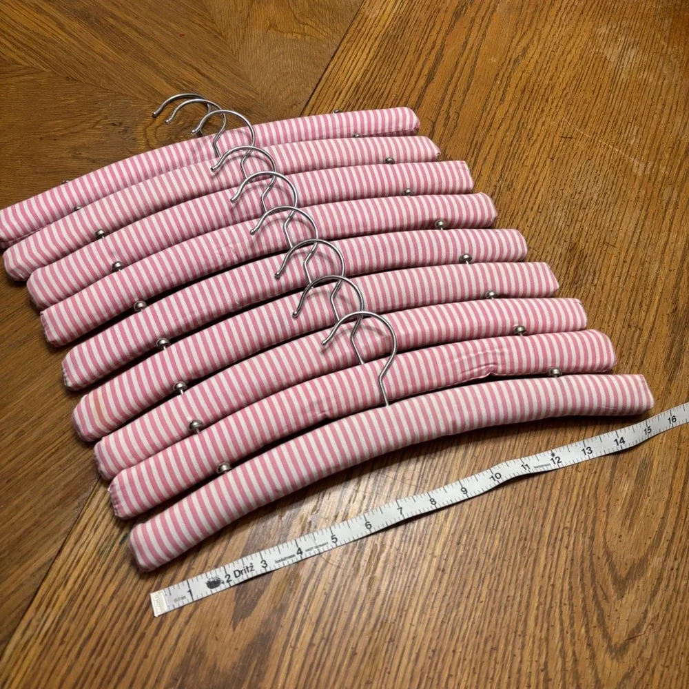 Vintage Victoria Secret Pink White Striped Padded Cotton Hangers Set of 9